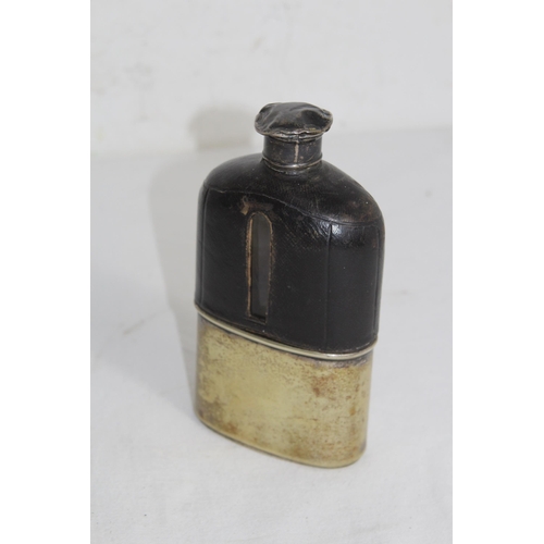 958 - ANTIQUE SILVER TOPPED HIP FLASK - LONDON 1872