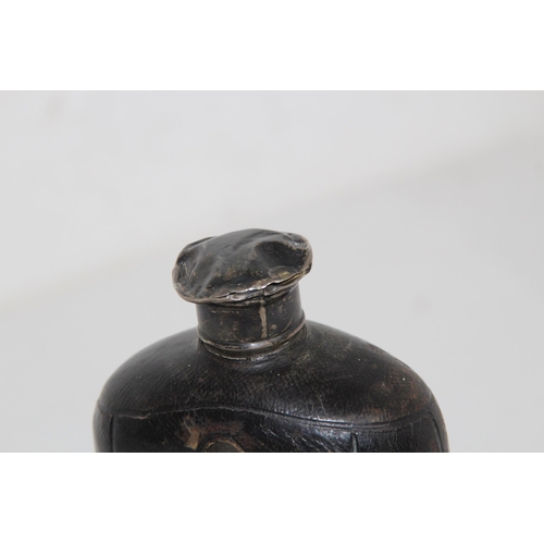 958 - ANTIQUE SILVER TOPPED HIP FLASK - LONDON 1872