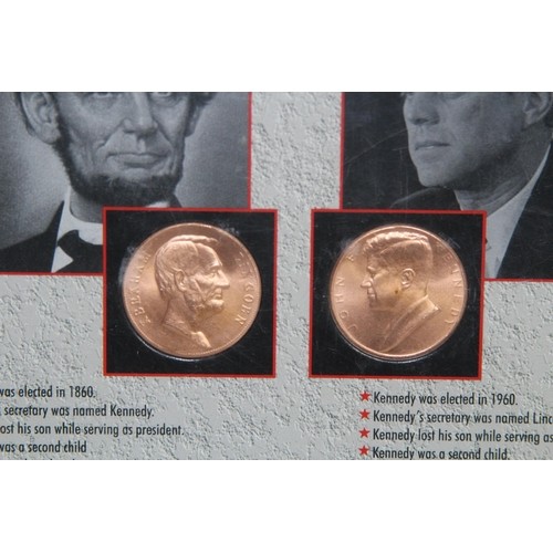 816 - SELECTION OF FRAMED US COINS INCLUDING 2 SILVER HALF DOLLARS