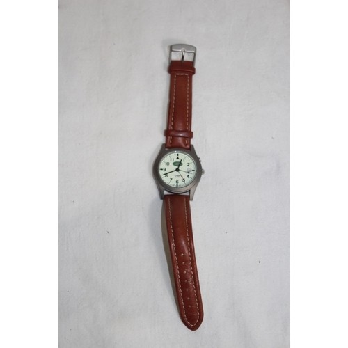 819 - ST MORITZ LAND ROVER SOLID TITANIUM WR 100M ALARM BROWN LEATHER WATCH