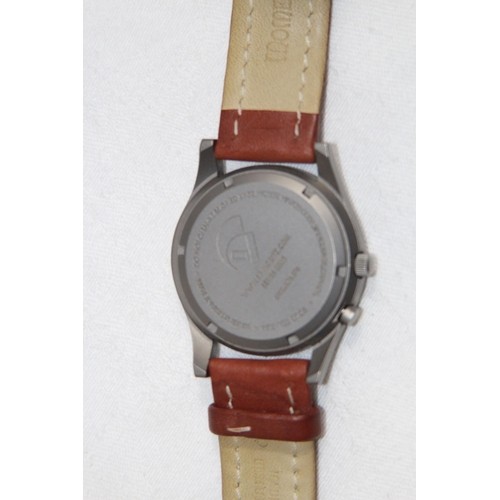 819 - ST MORITZ LAND ROVER SOLID TITANIUM WR 100M ALARM BROWN LEATHER WATCH