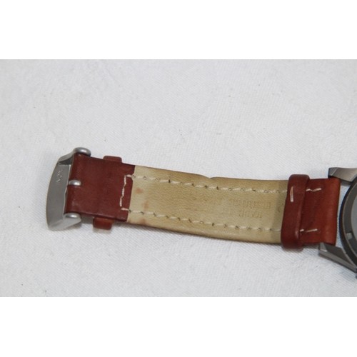 819 - ST MORITZ LAND ROVER SOLID TITANIUM WR 100M ALARM BROWN LEATHER WATCH