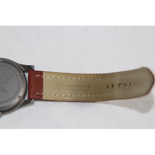 819 - ST MORITZ LAND ROVER SOLID TITANIUM WR 100M ALARM BROWN LEATHER WATCH