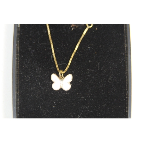 875 - GILT SILVER PINK ENAMEL BUTTERFLY PENDANT NECKLACE, BOXED