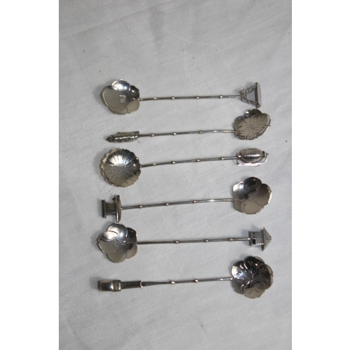 890 - SET OF 6 JAPANESE STERLING SILVER SPOONS WITH VARIED FINIALS, 44.6 GRAMS
