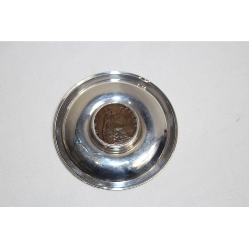 944 - EDWARDIAN COIN SET SILVER DISH, LONDON 1902
