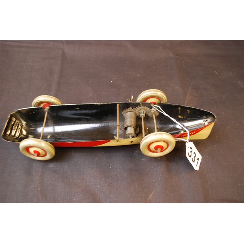 331 - Vintage Chad Valley Clock Work Tin Plate Land Speed Car MK110003A Rare Toy in W/0 1930-1940