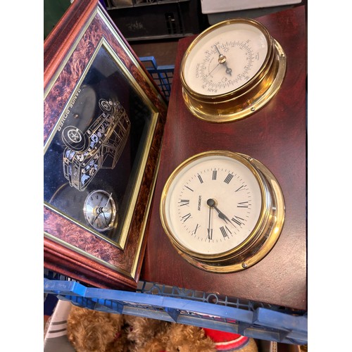 504 - Ships Clock And Barometer Plus Range Rover Themed Clock.