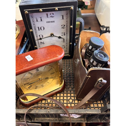 505 - Two Working Mantel Clocks Plus Vintage Binoculars.