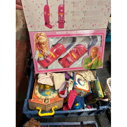 Tray of Various Vintage Toys and Boxed Barbie Walkie Talkie Set