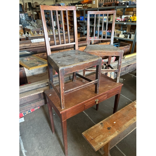 47 - Antique Desk With Two Chairs