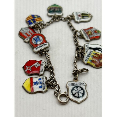 67 - Bracelet With Silver And Enamel Charms Of German Citys.