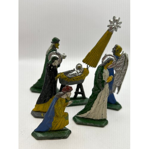 87 - Charming Vintage Hand Painted Lead Nativity Scene.