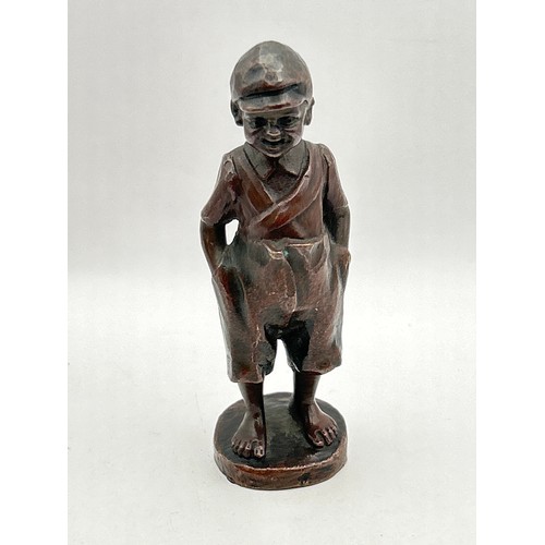 91 - Nice Detailed Small Bronze Boy Figure, Stamped To Base, Standing Just Over 3