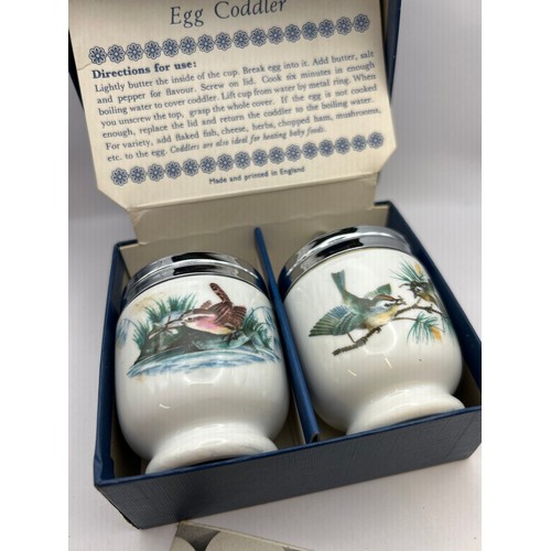 126 - Pair Of Royal Worcester Egg Coddlers, Bird Pattern, Boxed.