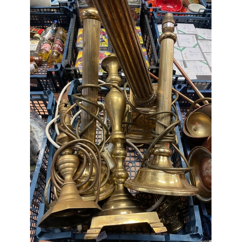 169 - Tray Of Varied Styles Of Brass Lamps.