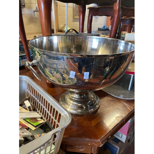 187 - Large White Metal Punch Bowl 14