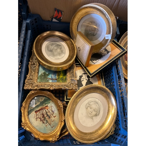 191 - Tray of Various Framed Pictures