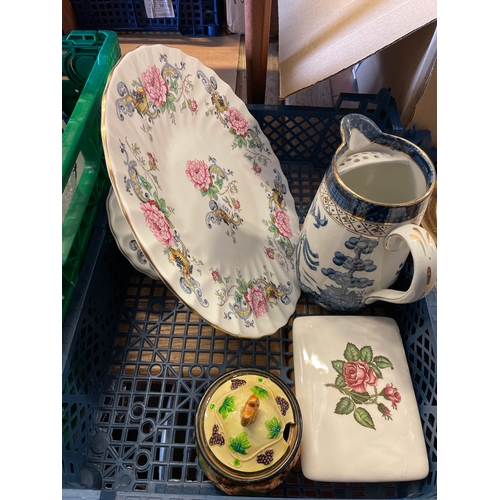 196 - Tray Of Various Ceramics To Include Crown Staffordshire.