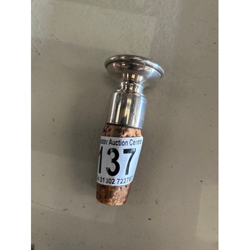 137 - Silver Wine Stopper . 3” Long