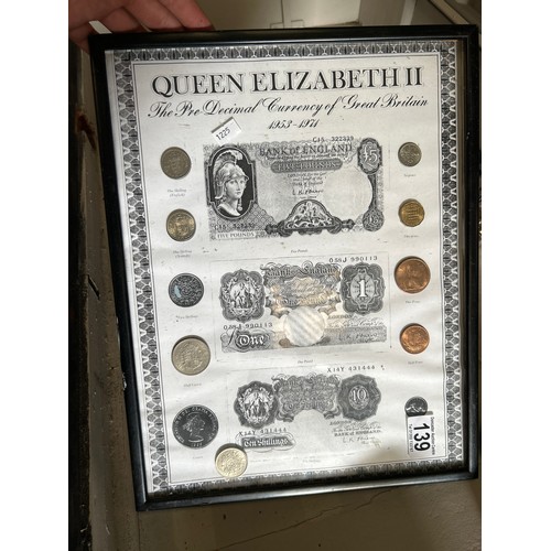 139 - Queen Elizabeth Framed Currency Chart.