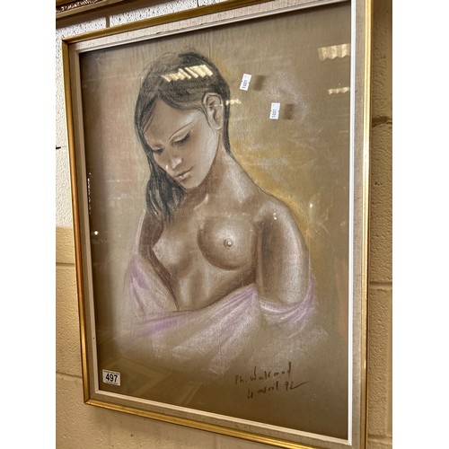 497 - Mid Century Framed Nude Signed