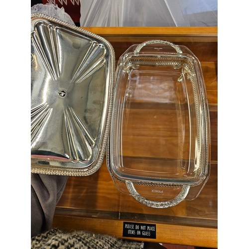 81 - Silver Plated Dinner Serving Tray With Pyrex Insert. (Unused)