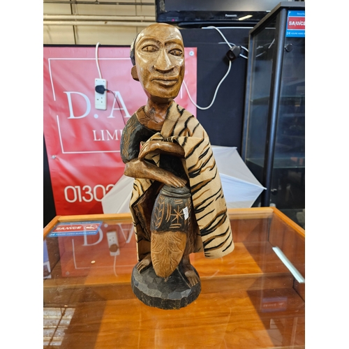 84 - Wooden Tribal Carved Figure With Cape Standing 20