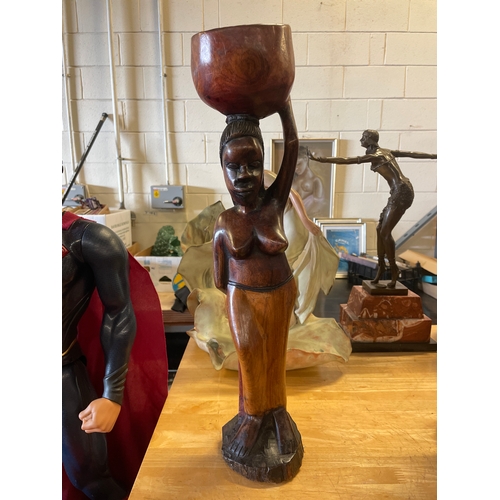 86 - Wooden Tribal Carved African Lady Standing 20”.