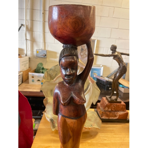 86 - Wooden Tribal Carved African Lady Standing 20”.