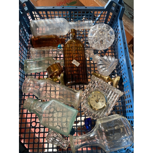 95 - Tray Of Various Vintage Glass Items , Bottles Etc.