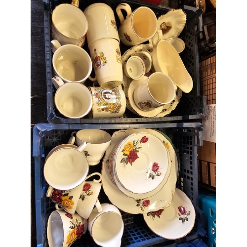 119 - Two Trays Of Ceramics To Include Dinner Set And Royal Memorabilia.