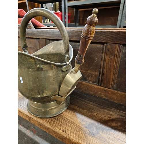 136 - Brass Coal Scuttle With Shovel.