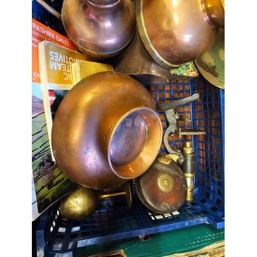 145 - Tray Of Various Items To Include Brass Jug And Maps.