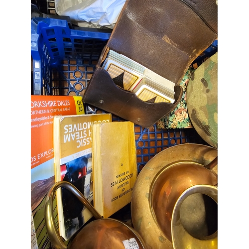 145 - Tray Of Various Items To Include Brass Jug And Maps.