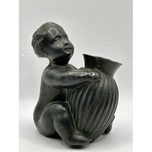 5 - Lovely Lit/ Drip Vase? Depicting A Baby Boy Holding An Urn, Stamped Denmark To The Base 3