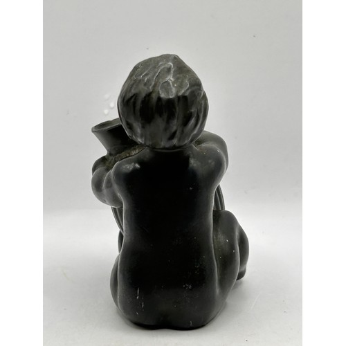 5 - Lovely Lit/ Drip Vase? Depicting A Baby Boy Holding An Urn, Stamped Denmark To The Base 3