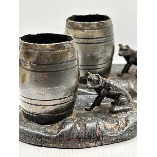 7 - Pair Of Antique Pewter Match Holders , Featuring Seated Dog.
4