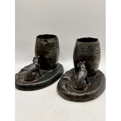 7 - Pair Of Antique Pewter Match Holders , Featuring Seated Dog.
4