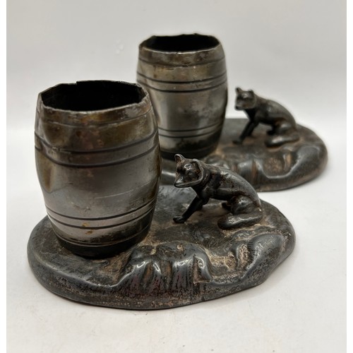 7 - Pair Of Antique Pewter Match Holders , Featuring Seated Dog.
4