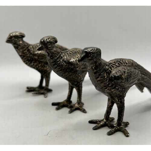 12 - Set Of Three White Metal Pheasants ,4