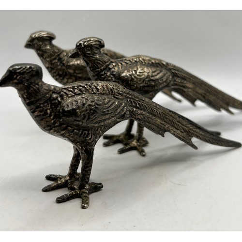 12 - Set Of Three White Metal Pheasants ,4