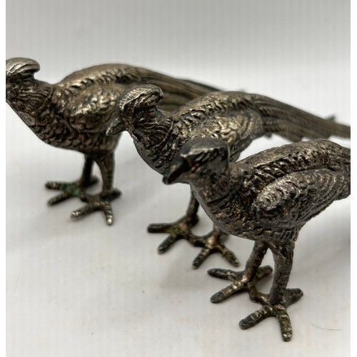 12 - Set Of Three White Metal Pheasants ,4