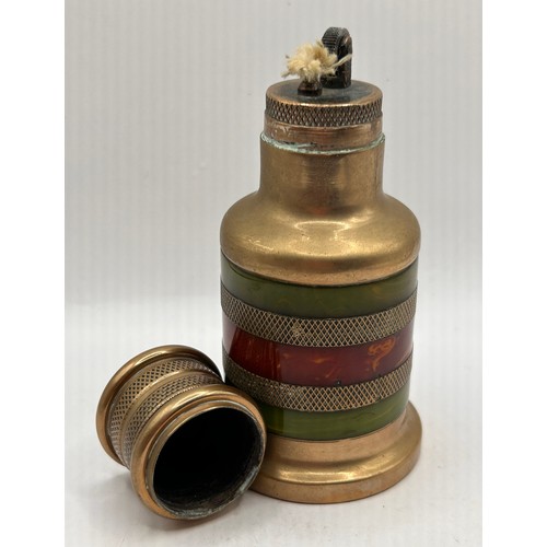 16 - Top Quality Brass And Coloured Stone Vintage Table Lighter,Standing 4