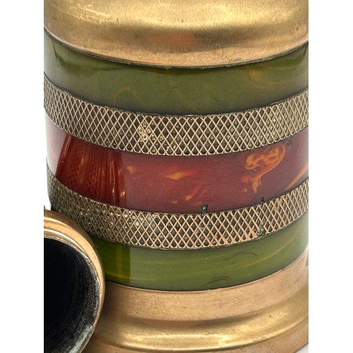 16 - Top Quality Brass And Coloured Stone Vintage Table Lighter,Standing 4