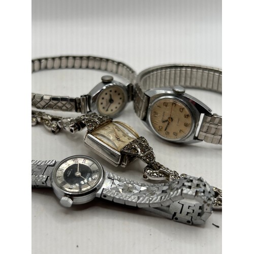 18 - Collection Of Vintage Ladies White Metal Watches, Including Rotary, Sekonda Etc Manual Wind