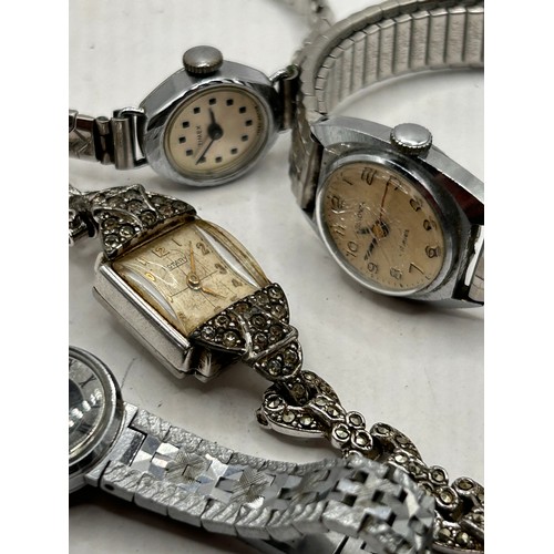 18 - Collection Of Vintage Ladies White Metal Watches, Including Rotary, Sekonda Etc Manual Wind