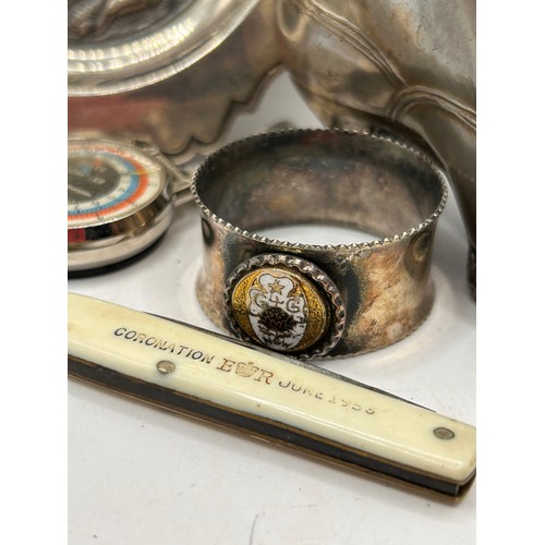 19 - Great Collection Of Vintage White Metal Collectibles etc, Including Napkin Ring , Silver? Ashtray, M... 