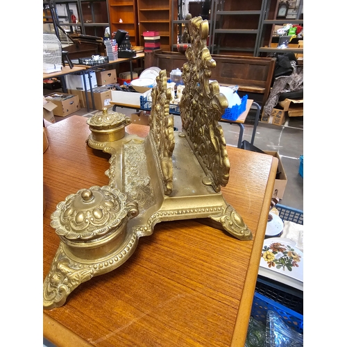 181 - Brass Ink Well With Letter Rack.