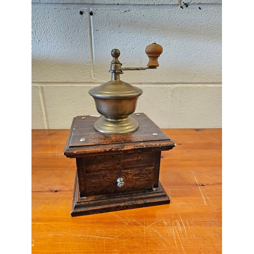 198 - Wood And Brass Coffee Grinder.